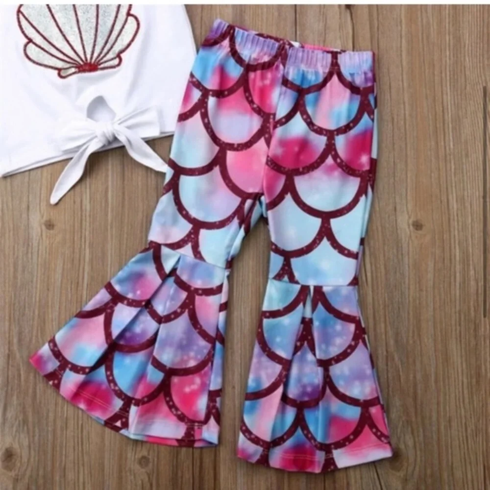 Mermaid Summer Kids Two Piece Matching Set Boho Flare Mini Me Mama & Me Cute 4T